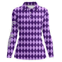 Load image into Gallery viewer, Purple argyle Halloween pattern custom Womens golf polo shirts, golf attire for women NQS8143