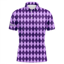 Load image into Gallery viewer, Purple argyle Halloween Seamless pattern custom Mens golf polo shirts, golf attire for men NQS8143