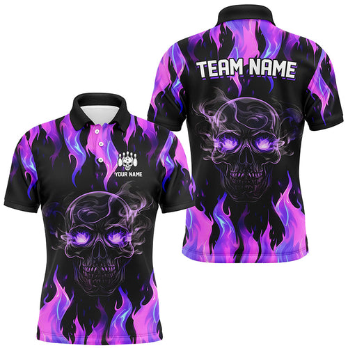 Purple Flame Skull Bowling Polo, 1/4 Zip Shirts For Men Custom Team Bowling Jerseys Halloween Outfits NQS8368
