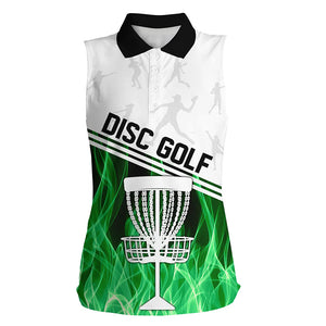 Green Flame Women sleeveless disc golf polo shirt, disc golf jerseys frisbee golf shirt NQS8370