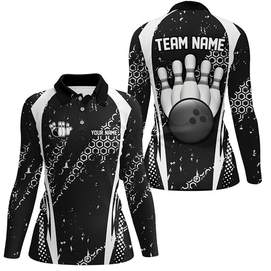Black and White Grunge Retro Bowling Shirts For Women Custom Team Bowling League Jerseys NQS8371