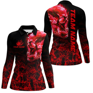 Black and Red Flame Skull camo bowling shirt for women custom bowling team jerseys, gifts for bowlers NQS8372