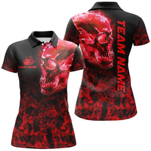 Load image into Gallery viewer, Black and Red Flame Skull camo bowling shirt for women custom bowling team jerseys, gifts for bowlers NQS8372