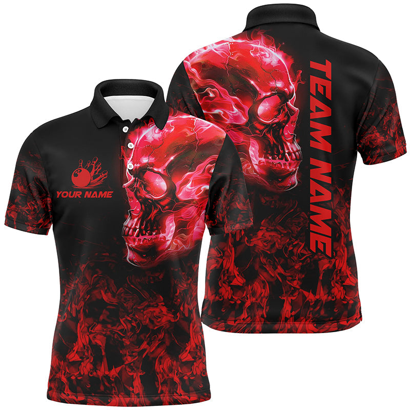 Black and Red Flame Skull camo bowling shirt for men custom bowling team jerseys, gifts for bowlers NQS8372