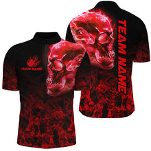 Load image into Gallery viewer, Black and Red Flame Skull camo bowling shirt for men custom bowling team jerseys, gifts for bowlers NQS8372