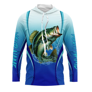 Largemouth bass Fishing blue camo Bass jersey custom name long sleeves shirts fishing apparel NQS2313