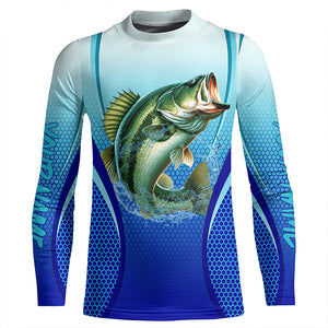 Largemouth bass Fishing blue camo Bass jersey custom name long sleeves shirts fishing apparel NQS2313