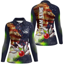 Load image into Gallery viewer, American flag Lion Bowling Polo, Quarter Zip Shirt For Women Custom Patriotic Bowling Team Jerseys NQS8565