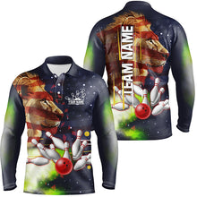 Load image into Gallery viewer, American flag Lion Bowling Polo, Quarter Zip Shirt For Men Custom Patriotic Bowling Team Jersey Outfit NQS8565