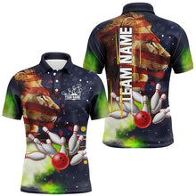 Load image into Gallery viewer, American flag Lion Bowling Polo, Quarter Zip Shirt For Men Custom Patriotic Bowling Team Jersey Outfit NQS8565