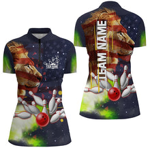 Load image into Gallery viewer, American flag Lion Bowling Polo, Quarter Zip Shirt For Women Custom Patriotic Bowling Team Jerseys NQS8565