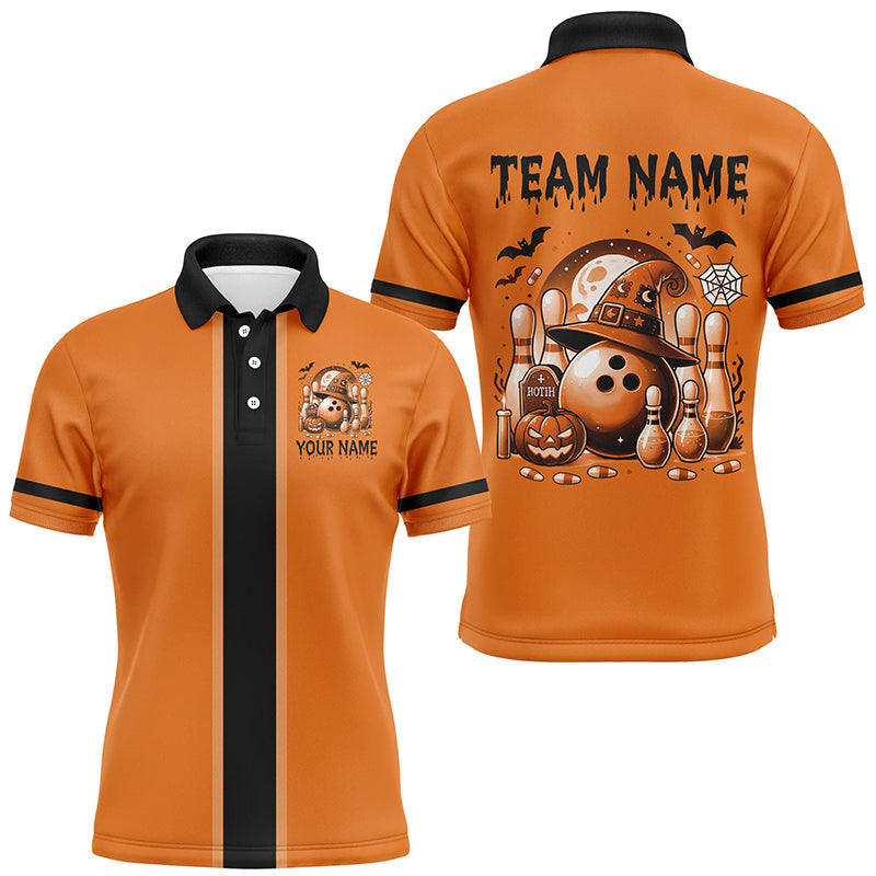 Orange retro Bowling Polo, Quarter Zip Shirt For Men Custom Funny Halloween Bowling Team Jerseys NQS8568