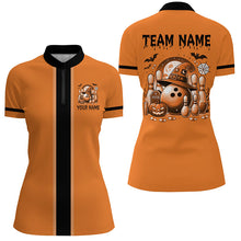 Load image into Gallery viewer, Orange retro Bowling Polo, Quarter Zip Shirt For Women Custom Funny Halloween Bowling Team Jerseys NQS8568