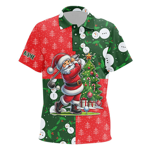 Funny Santa Golfer Red and green Xmas pattern Kid golf polo shirts custom Christmas golf tops for kid NQS8820