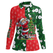 Load image into Gallery viewer, Funny Santa Golfer Red and green pattern Women golf polo shirt custom Christmas golf tops for ladies NQS8820