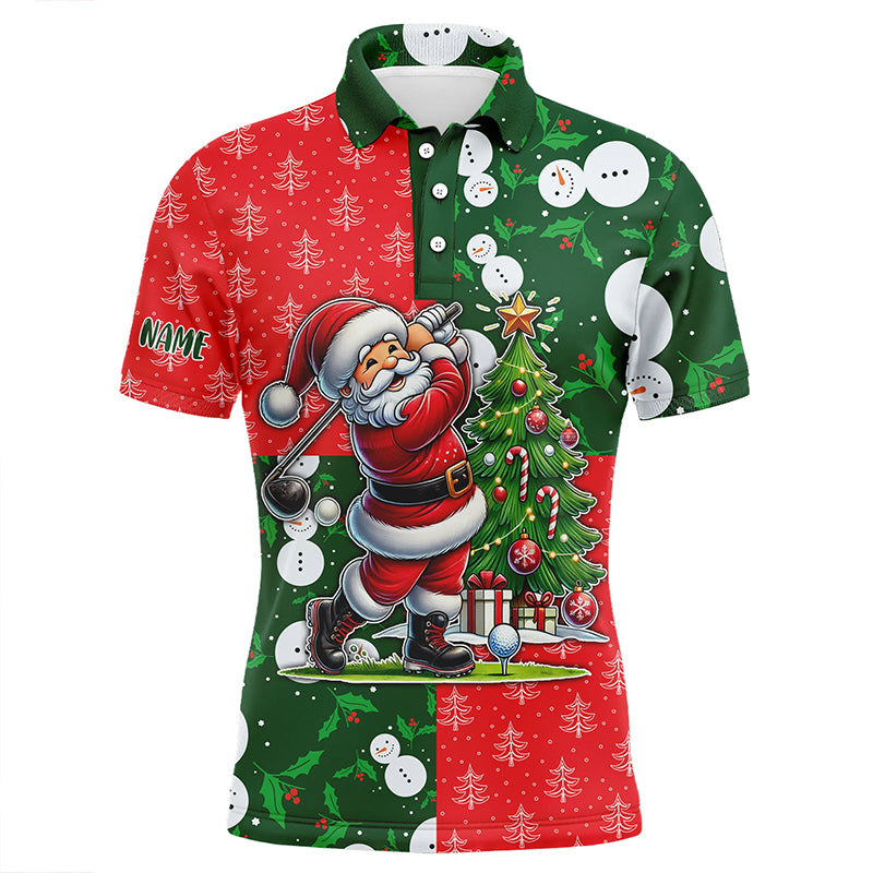 Funny Santa Golfer Red and green Xmas pattern Men golf polo shirt custom Christmas golf tops for Men NQS8820