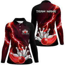 Load image into Gallery viewer, Women&#39;s bowling Polo, 1/4 Zip shirts Custom red lightning thunder Bowling Team Jersey, gift for Bowler NQS8821