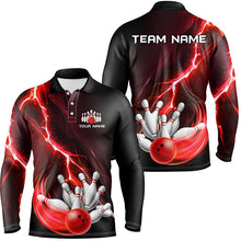 Load image into Gallery viewer, Men&#39;s bowling Polo, 1/4 Zip shirts Custom red lightning thunder Bowling Team Jersey, gift for Bowlers NQS8821