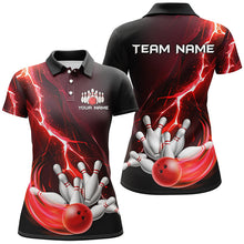 Load image into Gallery viewer, Women&#39;s bowling Polo, 1/4 Zip shirts Custom red lightning thunder Bowling Team Jersey, gift for Bowler NQS8821