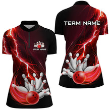 Load image into Gallery viewer, Women&#39;s bowling Polo, 1/4 Zip shirts Custom red lightning thunder Bowling Team Jersey, gift for Bowler NQS8821