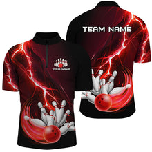 Load image into Gallery viewer, Men&#39;s bowling Polo, 1/4 Zip shirts Custom red lightning thunder Bowling Team Jersey, gift for Bowlers NQS8821