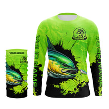 Load image into Gallery viewer, Personalized Mahi mahi fishing Performance long sleeve Fishing Shirt, Dorado fishing jerseys | Green NQS6921