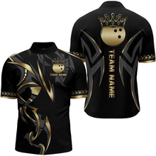 Load image into Gallery viewer, Black and Gold crown Bowling ball Polo, Quarter Zip Shirts for Men Custom Bowling Team jerseys NQS9287