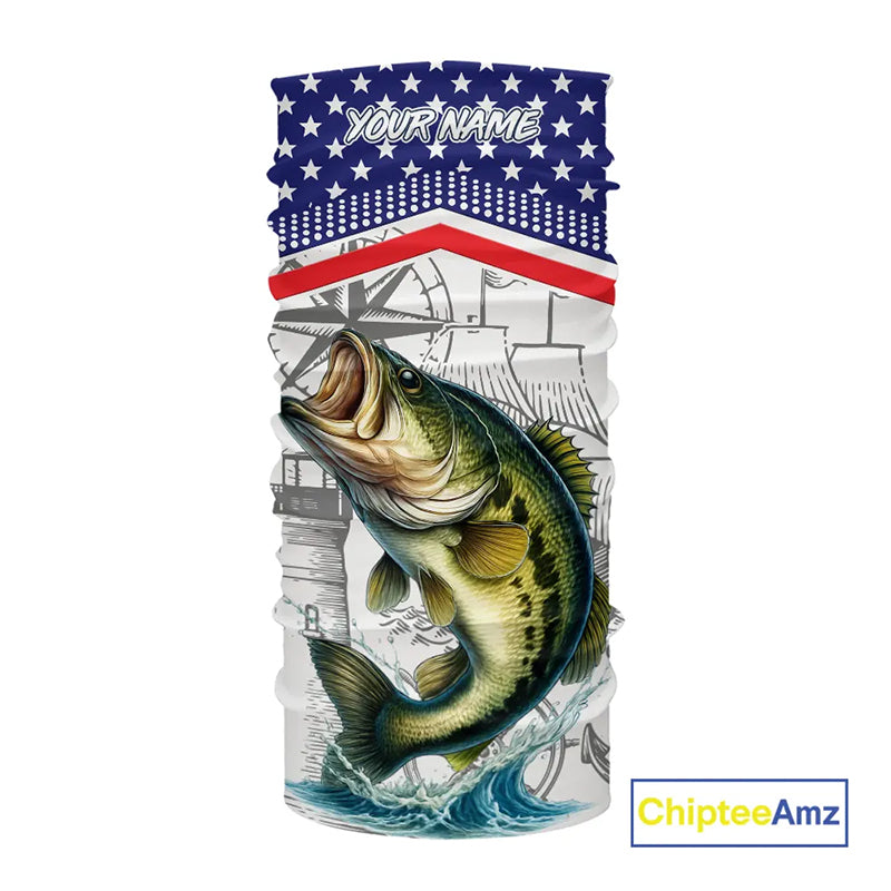 American Flag Largemouth Bass Fishing Custom Bass Long Sleeve Fishing Shirts, Bass Team Jerseys NQS11346