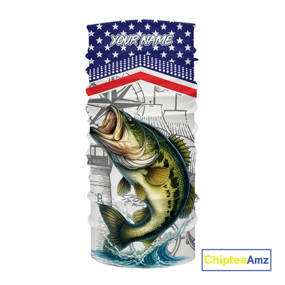 American Flag Largemouth Bass Fishing Custom Bass Long Sleeve Fishing Shirts, Bass Team Jerseys NQS11346