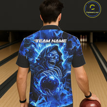 Load image into Gallery viewer, Blue Flame Skull Bowling Hawaiian Shirt Custom Bowling Reaper Team Bowling button up shirt NQS11348