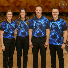Load image into Gallery viewer, Blue Flame Skull Bowling Polo, 1/4 Zip Shirts For Women Custom Bowling Reaper Team Bowling jersey NQS11348