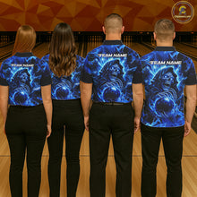 Load image into Gallery viewer, Blue Flame Skull Bowling Polo, 1/4 Zip Shirts For Women Custom Bowling Reaper Team Bowling jersey NQS11348