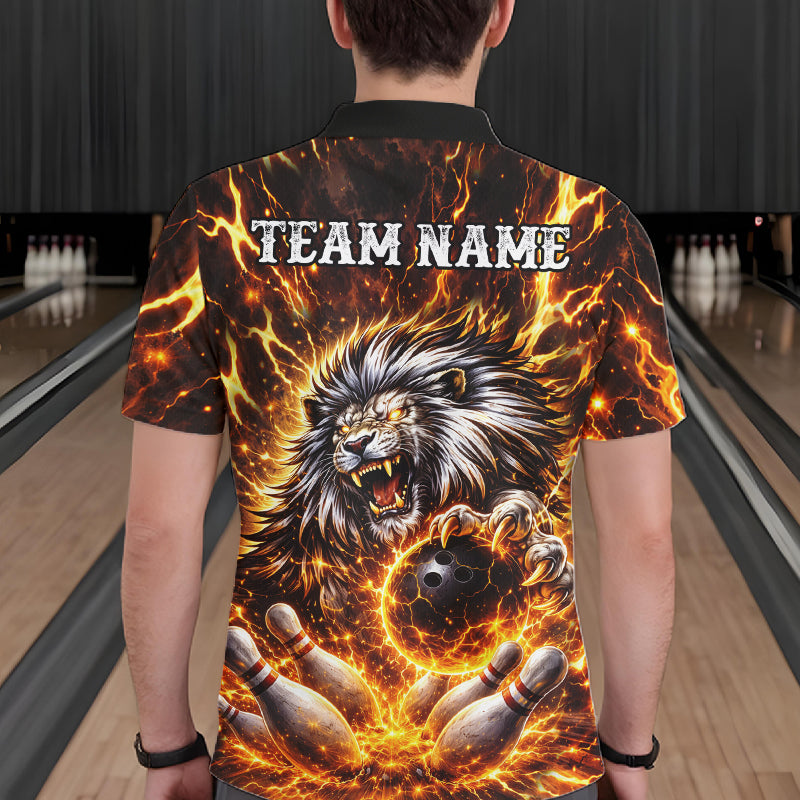 Gold Lightning Thunder Angry Lion Bowling Polo, 1/4 Zip Shirt for Men Custom Lion Bowling Team jersey NQS11681