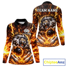 Load image into Gallery viewer, Gold Lightning Thunder Angry Lion Bowling Shirts for Women Custom Lion Bowling Team jersey NQS11681