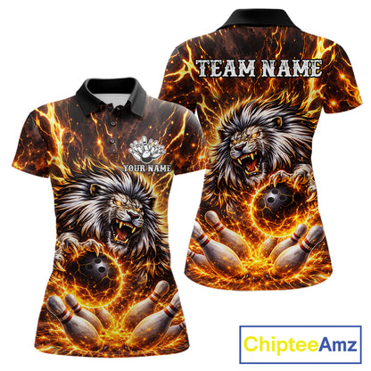 Gold Lightning Thunder Angry Lion Bowling Shirts for Women Custom Lion Bowling Team jersey NQS11681