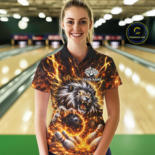 Load image into Gallery viewer, Gold Lightning Thunder Angry Lion Bowling Shirts for Women Custom Lion Bowling Team jersey NQS11681