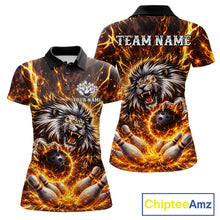 Load image into Gallery viewer, Gold Lightning Thunder Angry Lion Bowling Shirts for Women Custom Lion Bowling Team jersey NQS11681