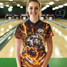 Load image into Gallery viewer, Gold Lightning Thunder Angry Lion Bowling Shirts for Women Custom Lion Bowling Team jersey NQS11681