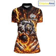 Load image into Gallery viewer, Gold Lightning Thunder Angry Lion Bowling Shirts for Women Custom Lion Bowling Team jersey NQS11681