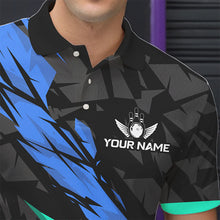 Load image into Gallery viewer, Personalized Black, Blue and Turquoise Camo Bowling Shirt For Men Custom Team Name Bowling Jerseys NQS9786