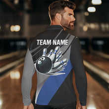 Load image into Gallery viewer, Personalized Black, Gray and Blue Bowling Shirts For Men, Bowling Balls And Pins Bowling Team Shirts NQS9784