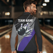 Load image into Gallery viewer, Personalized Black, Gray and Purple Bowling Shirts For Men, Bowling Balls And Pins Bowling Team Shirts NQS9785