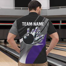 Load image into Gallery viewer, Personalized Black, Gray and Purple Bowling Shirts For Men, Bowling Balls And Pins Bowling Team Shirts NQS9785