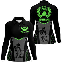 Load image into Gallery viewer, Black Bowling Jerseys For Women Custom Retro Bowling Shirts For Team Bowlers | Green NQS7550