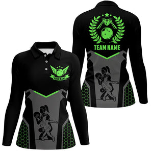 Black Bowling Jerseys For Women Custom Retro Bowling Shirts For Team Bowlers | Green NQS7550
