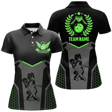 Load image into Gallery viewer, Black Bowling Jerseys For Women Custom Retro Bowling Shirts For Team Bowlers | Green NQS7550