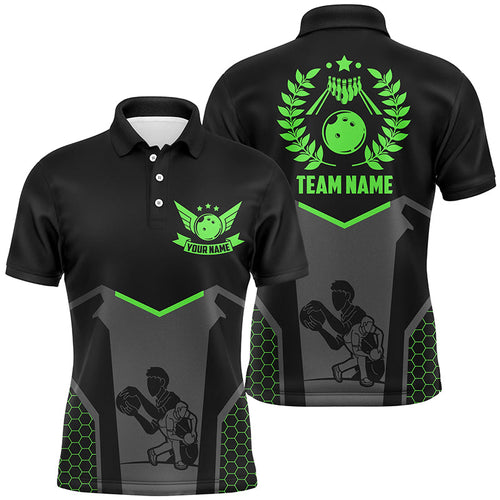 Black Bowling Jersey For Men Custom Retro Bowling Shirts For Team Bowlers | Green NQS7550