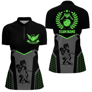 Black Bowling Jerseys For Women Custom Retro Bowling Shirts For Team Bowlers | Green NQS7550