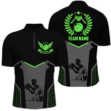 Load image into Gallery viewer, Black Bowling Jersey For Men Custom Retro Bowling Shirts For Team Bowlers | Green NQS7550