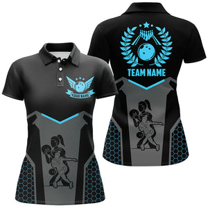 Black Bowling Jerseys For Women Custom Retro Bowling Shirts For Team Bowlers | Blue NQS7551